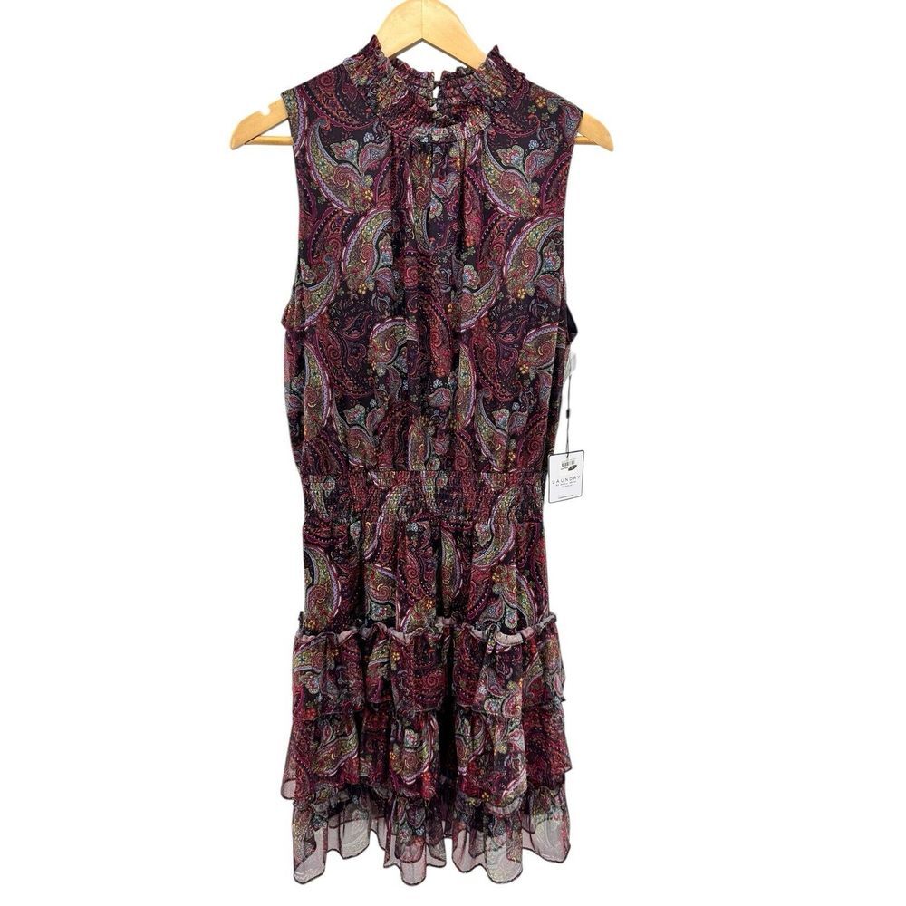 New Laundry‎ Shelli Segal Tiered Ruffle Dress In Blissful Paisley Sleeveless 12